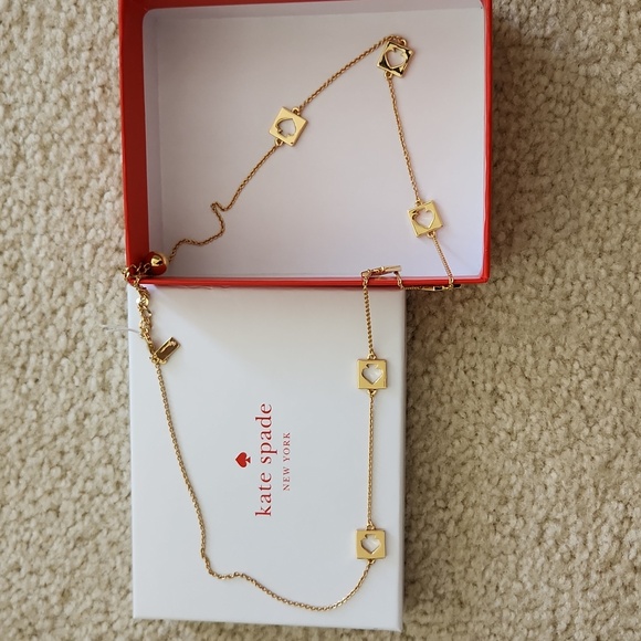 NWOT Kate Spade Hole Punch Logo Station Necklace Gold Tone Long Layering - Picture 3 of 5